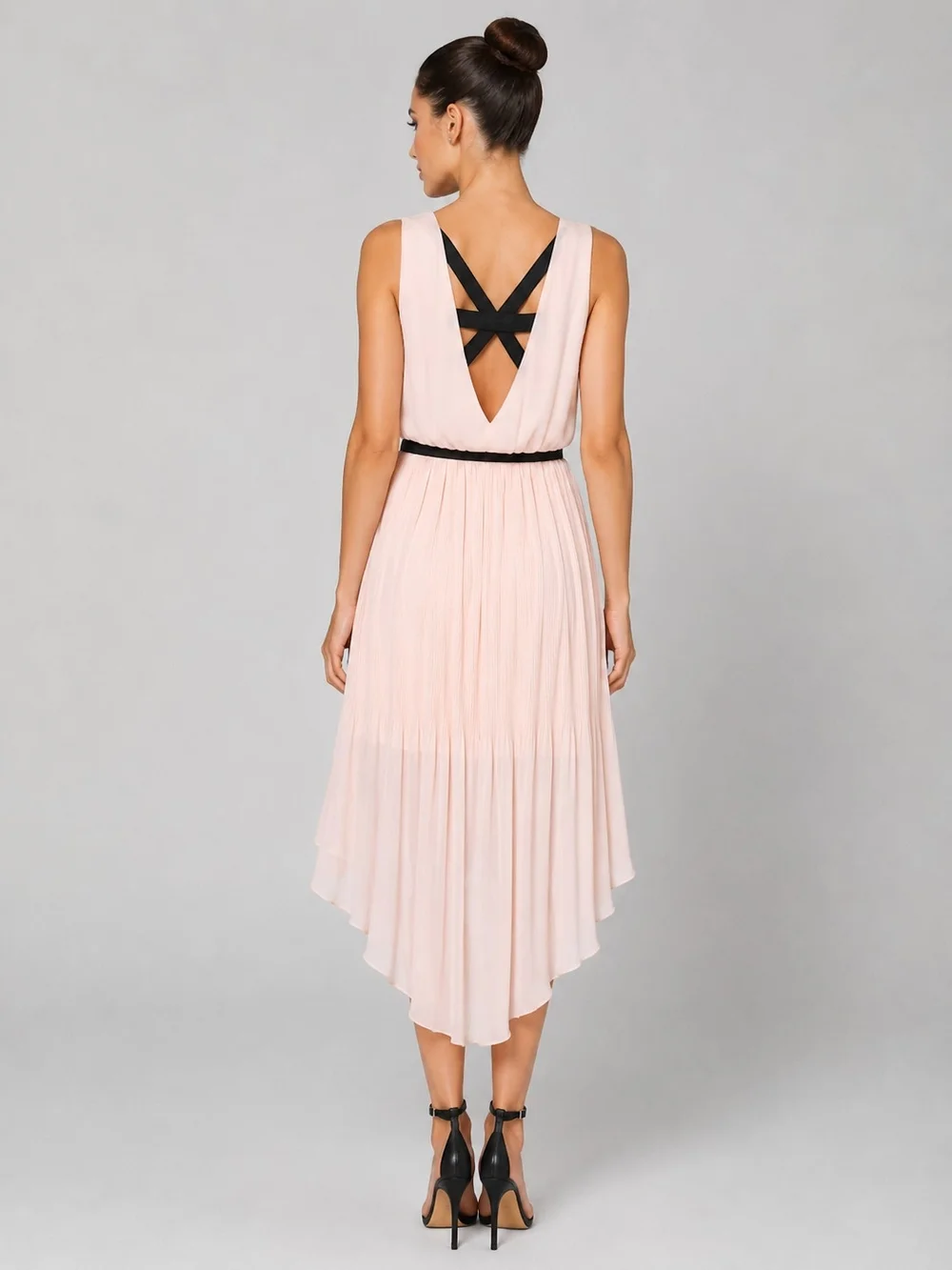 Lily Rose Womens Pink Sleeveless V-Neck High-Low Dress with Black Sash Size XL